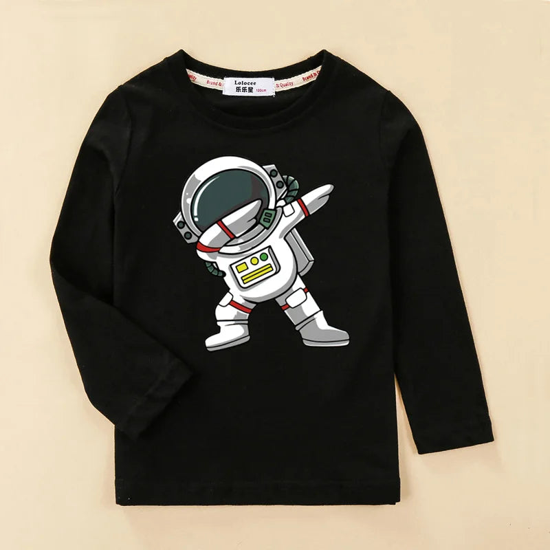 T-shirt infantil de astronauta dos desenhos animados, camisa de manga curta para meninos, tops de verão, novo, 3-14t, 2024