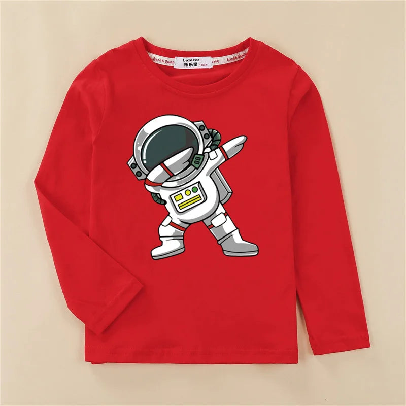 T-shirt infantil de astronauta dos desenhos animados, camisa de manga curta para meninos, tops de verão, novo, 3-14t, 2024