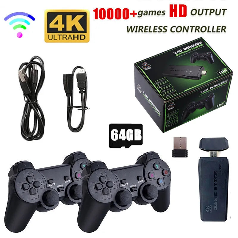 Console de jogos de vídeo 2.4g duplo sem fio controlador jogo vara 4k 10000 jogos 64 32gb retro jogos para ps1/gba menino natal presente